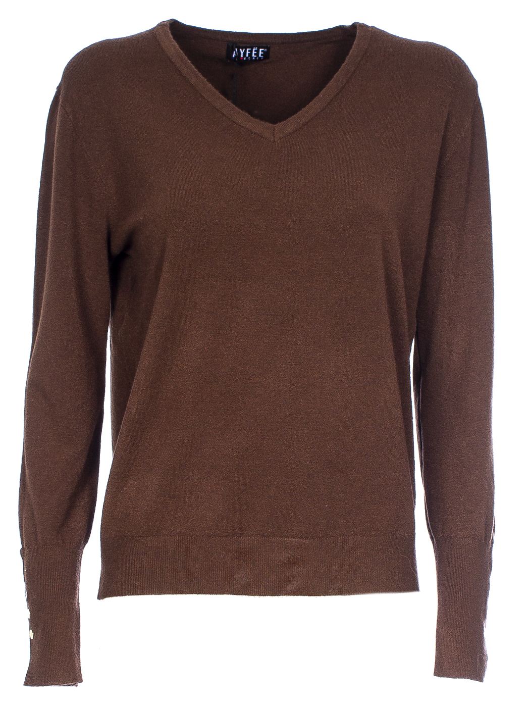 MAGLIA SCOLLO A V, 3 TG, 30% AC 22%NY 20%VI 28%PL, MADE IN PRC       - BROWN